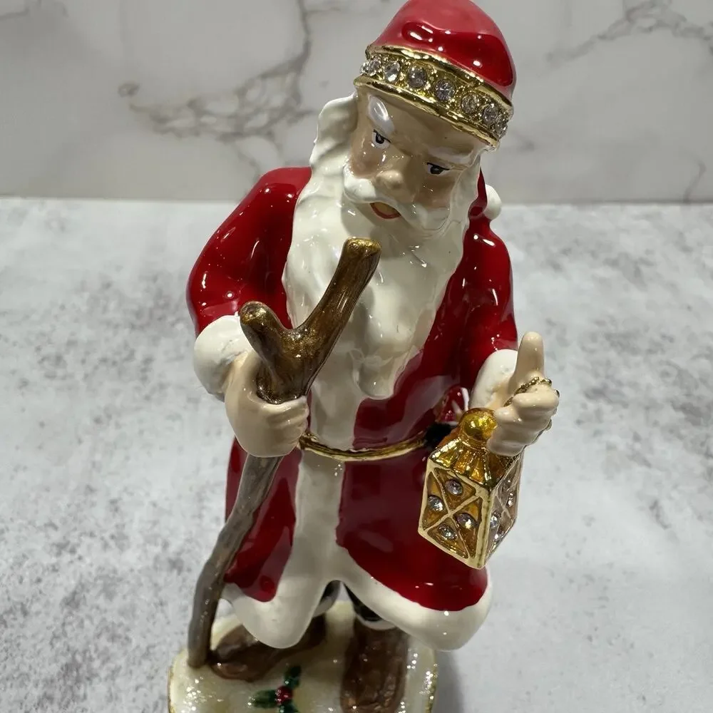 Bejeweled Enameled Santa Claus Trinket Box Ciel Collectables